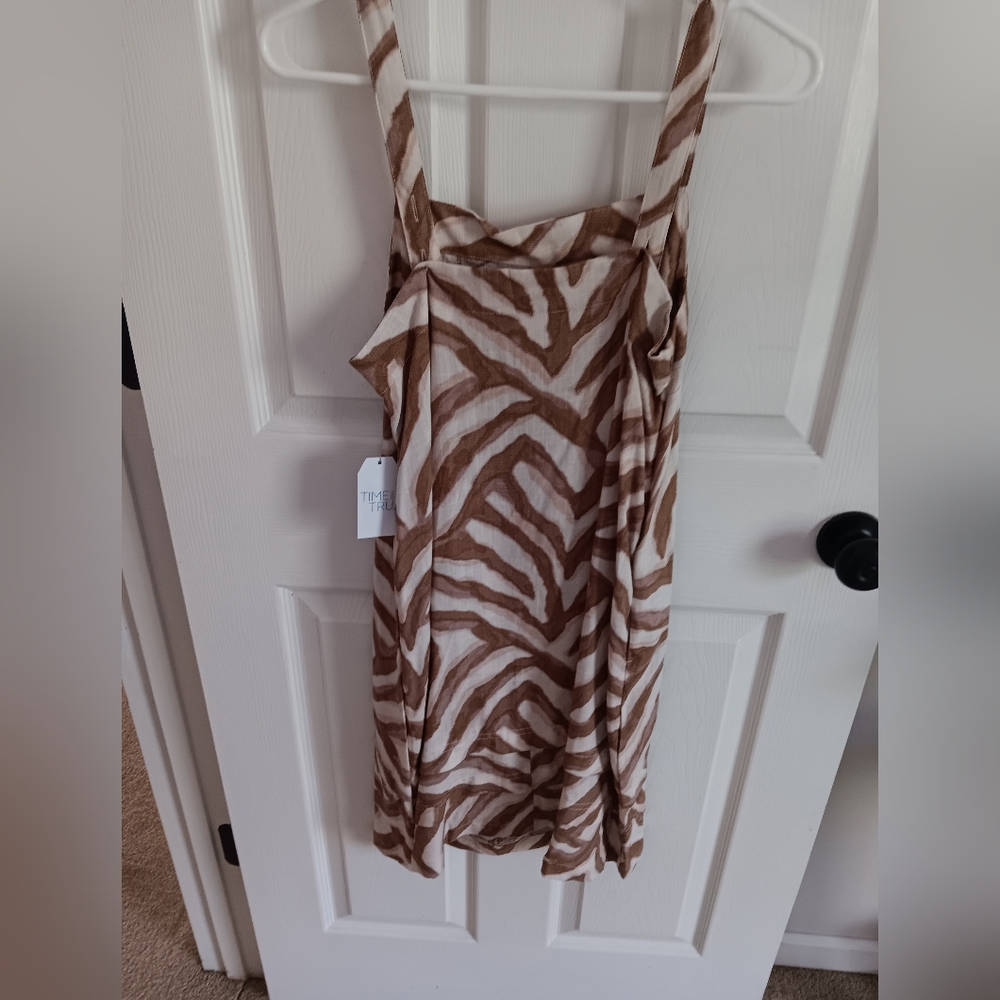Time and Tru Brown and Cream Zebra-Print Sleeveless Dress. Small